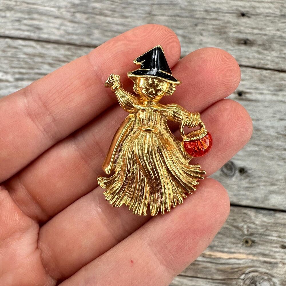 Vintage Avon Jewelry Witch Brooch Trick or Treat Brooch Halloween Jewelry Pin